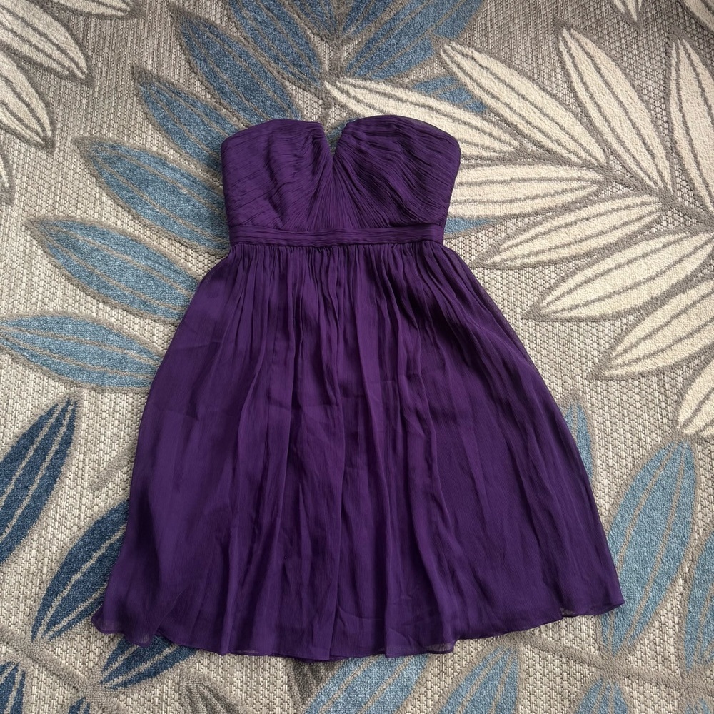 J.Crew‎ Women’s Purple Silk Sweetheart Strapless Mini Bridesmaid Dress Sz 4